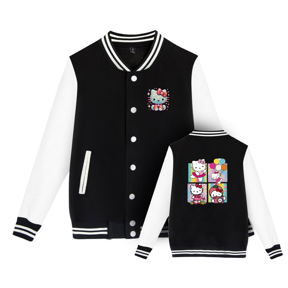 Cross-Border E-Commerce Amazon Aliexpress 2D Hello Kitty Merchandise Casual Loose-Fitting Unisex Baseball Jacket Sweatshirt