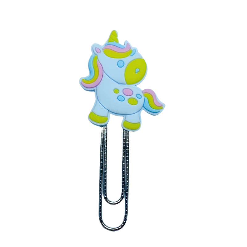 Unicornio de dibujos animados clips marcadores de libros de estudiantes carpeta de páginas adorable suministros de oficina pequeños regalos escolares pegamento suave