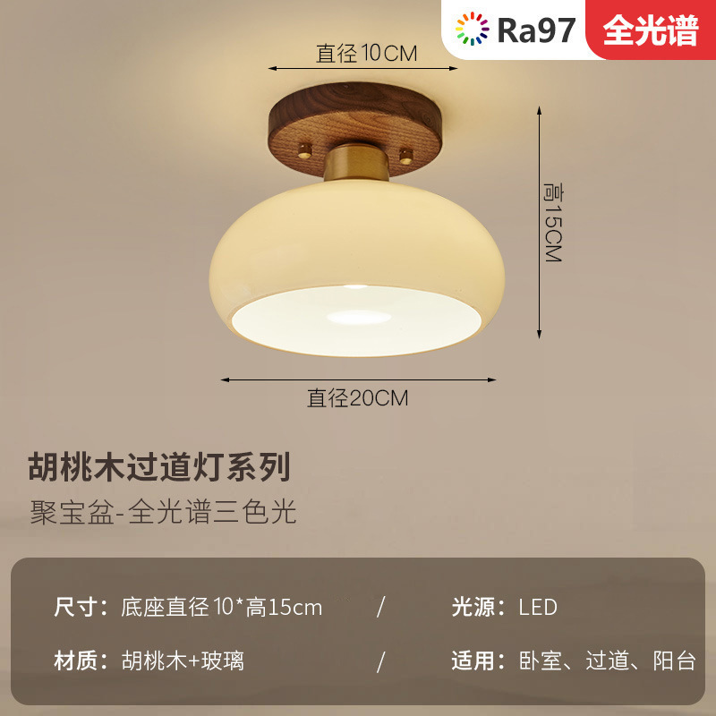 走廊灯过道灯轻奢胡桃木黄铜中式吸顶灯复古侘寂风入户玄关阳台灯|undefined