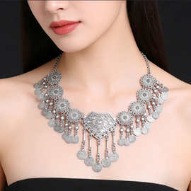 复古做旧风钱币流苏发饰新疆哈萨克项链发带两用波西米亚旅拍头饰