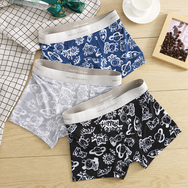 Space Rabbit Ice Silk Breathable Men's Underwear Astronaut Star Rabbit Pattern Cute Printed Boxer Shorts Shorts Head