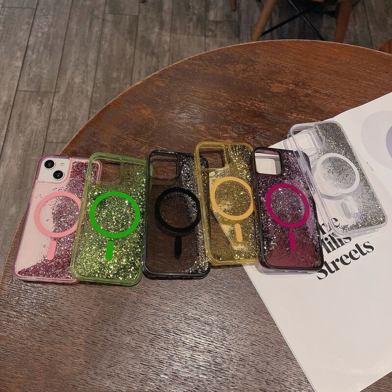 Color quicksand magnetic application iPhone16Promax phone case MagSafe apple 15 drop-proof protective case