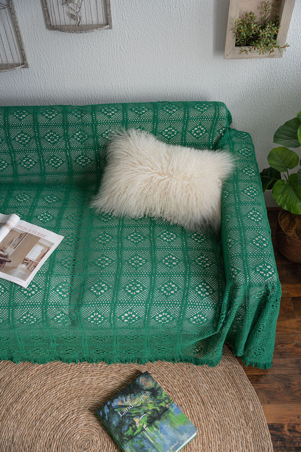 绿钩针沙发巾