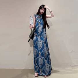 新中式女装宽松版型加长款及踝改良旗袍连衣裙2026夏季感长裙