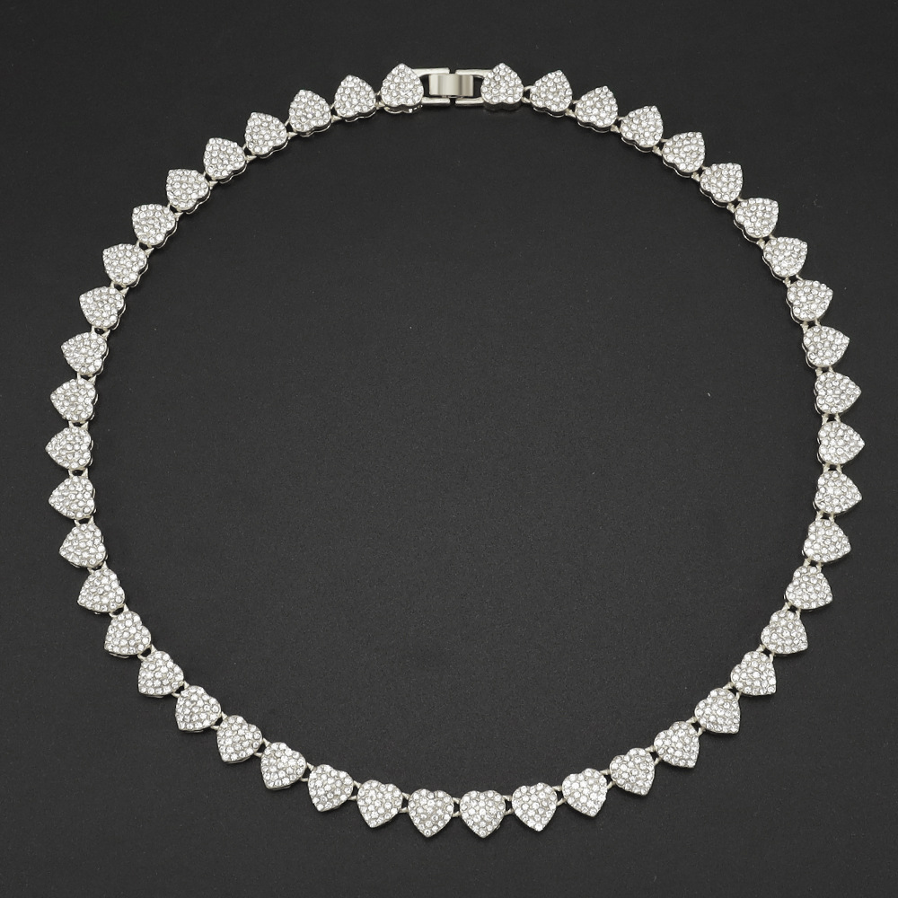 28g Weight Rhinestones Inlay Material Bracelets, Necklace Classification Party, Street Occasion Alloy Material Heart Shape Pattern Unisex Gender Hip-Hop Style Hip-Hop Heart Shape Alloy Rhinestones Unisex Bracelets Necklace 4