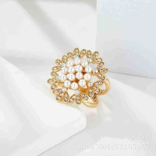 Elegant European and American Style Pearl-Encrusted Floral Scarf Buckle, Belt Buckle, Trench Coat Buckle, Ring, Multifunctional, Light Luxury Style
