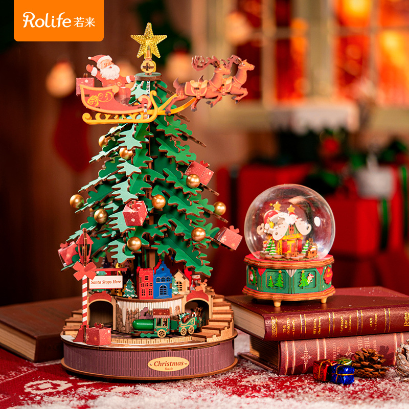 If you come to the Christmas tree music box diy handmade music box assembled building blocks children's New Year decoration ornaments gift