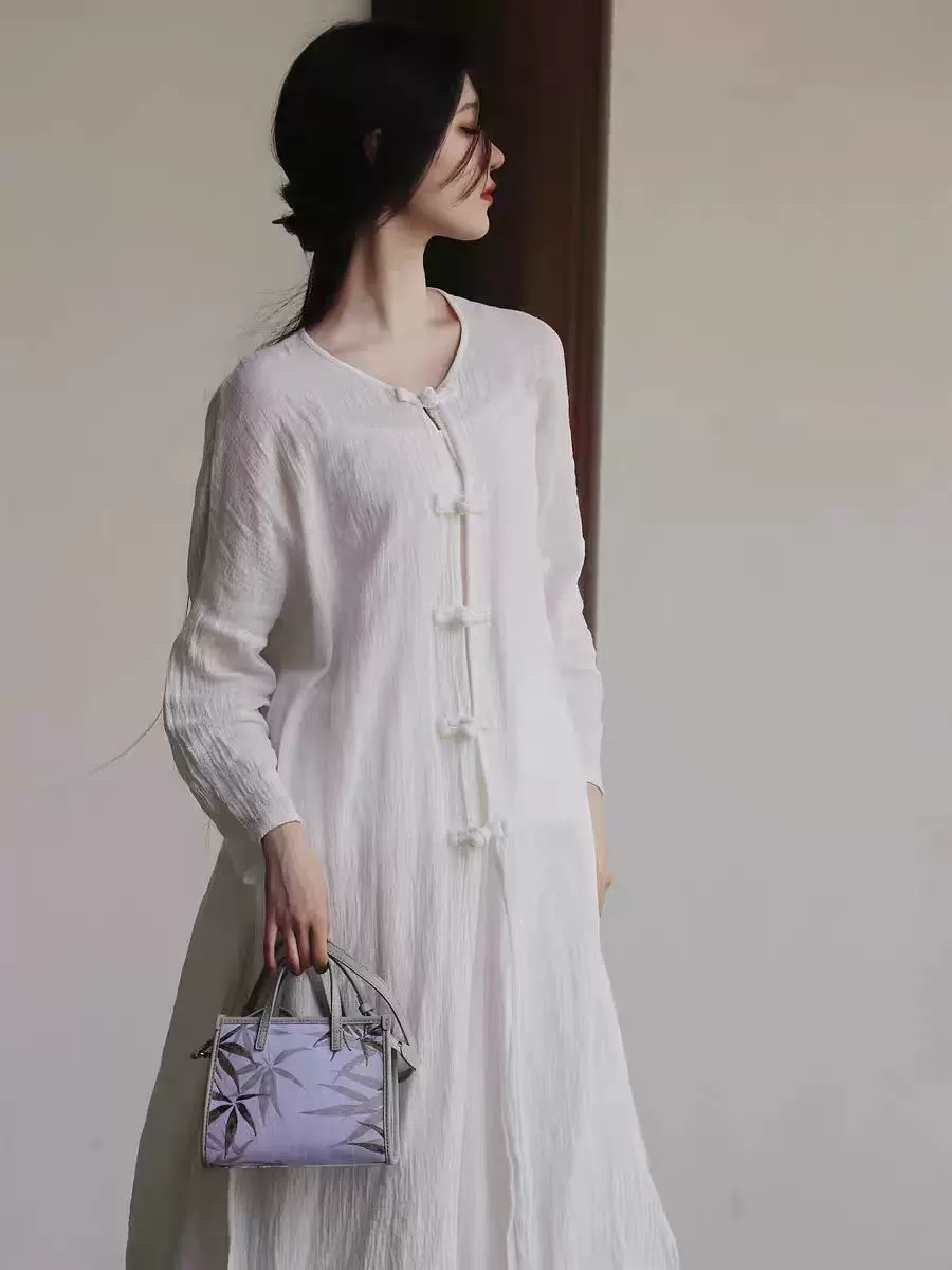 棉麻新中式禅意风女装素雅清冷茶服禅服汉服佛系国风白色开衫上衣