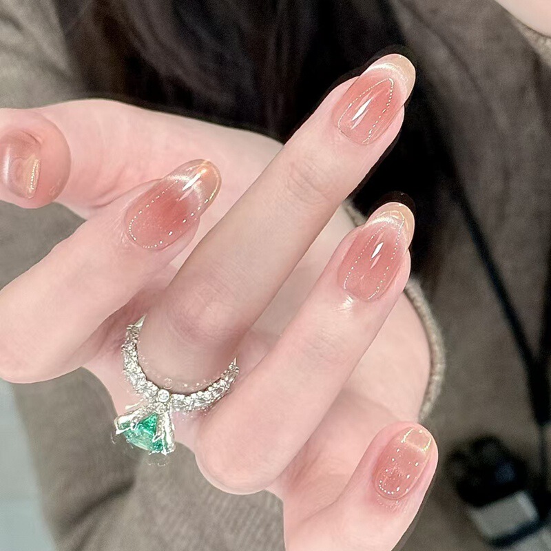Nude Color Cat-Eye Short Handmade Wearable Nails Wholesale Simple Versatile Summer Nail Stickers Nail Tips Wearable Fake Nails