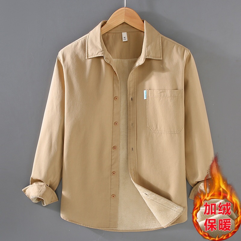 2386 Winter Velvet Thickeneded Work Shirt Men's Long-Sleeved Retro Casual Tops Versatile Warm Shirt Jacket