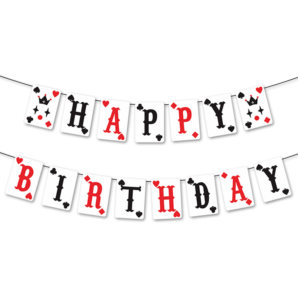 Amazon Poker Decoración de cumpleaños Banner Casino Entretenimiento Tema Lavado de flores Decoración de fiesta de cumpleaños Poker Tirado de banderas