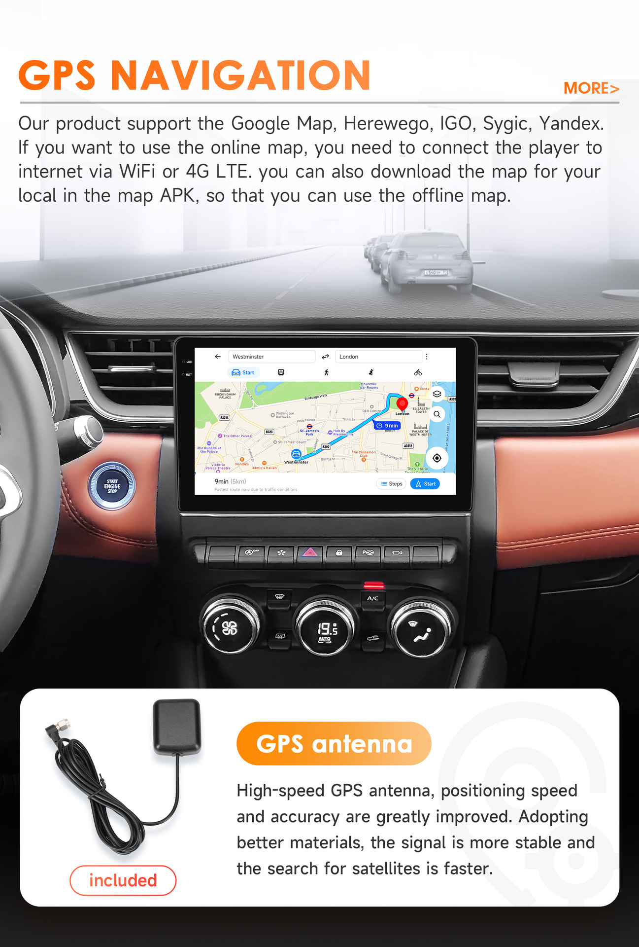 Suitable for Renault Clio 5th generation (2019-2021) Android GPS car navigation with wireless CarPlay