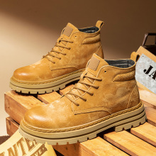 真皮经典大黄靴男款冬中帮英伦马丁靴加厚雪地靴棉鞋美式工装靴子