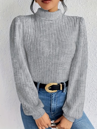 2024 European and American Style: eBay, AliExpress, Amazon Solid-Color Lantern-Sleeve Long-Sleeved T-Shirt—Slim-Fit, Slimming, Casual, and All-Match