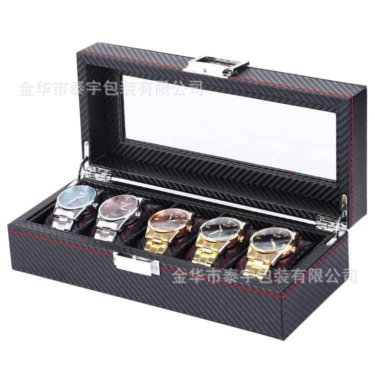Caja de almacenamiento de reloj de gama alta de fibra de carbono de cuero de PU Caja de almacenamiento de reloj de madera Venta directa de fábrica Spot Spot Hand