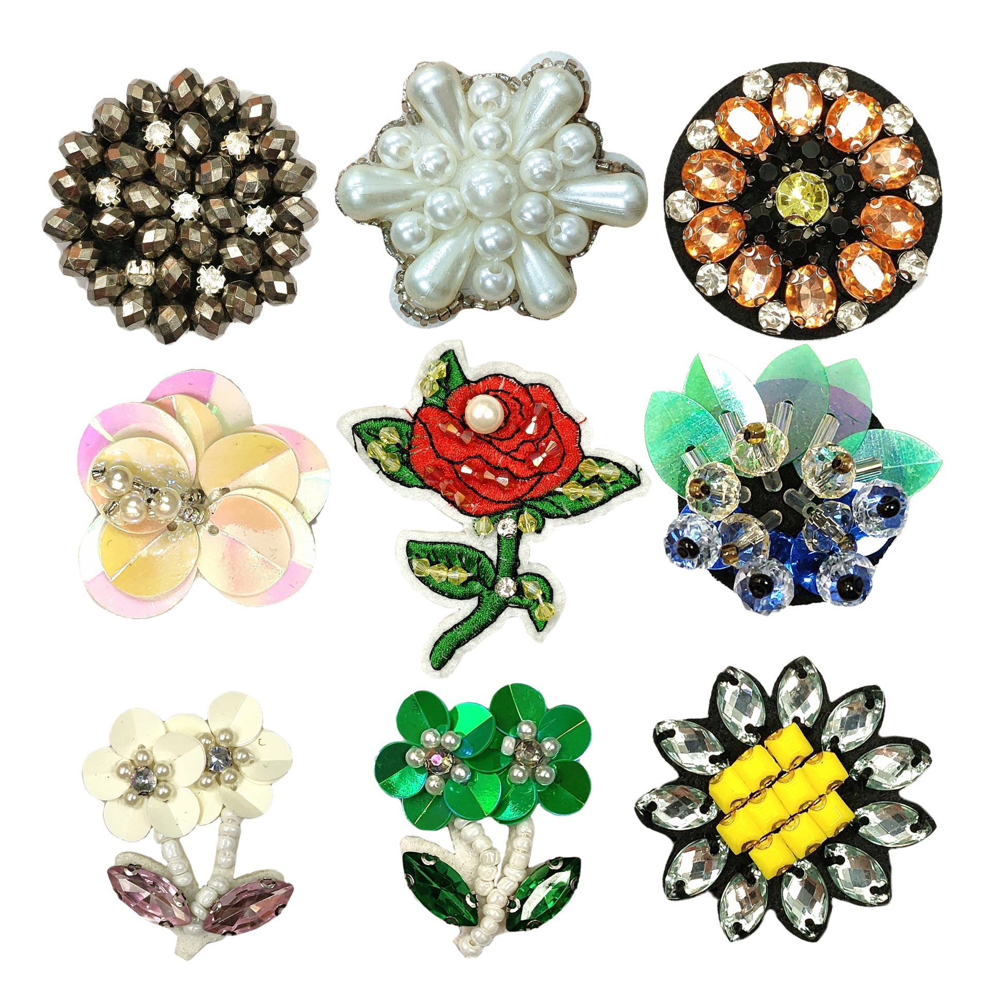 手工钉珠可爱小花向日葵图案布贴精致小巧装饰贴鞋帽箱包辅料配件