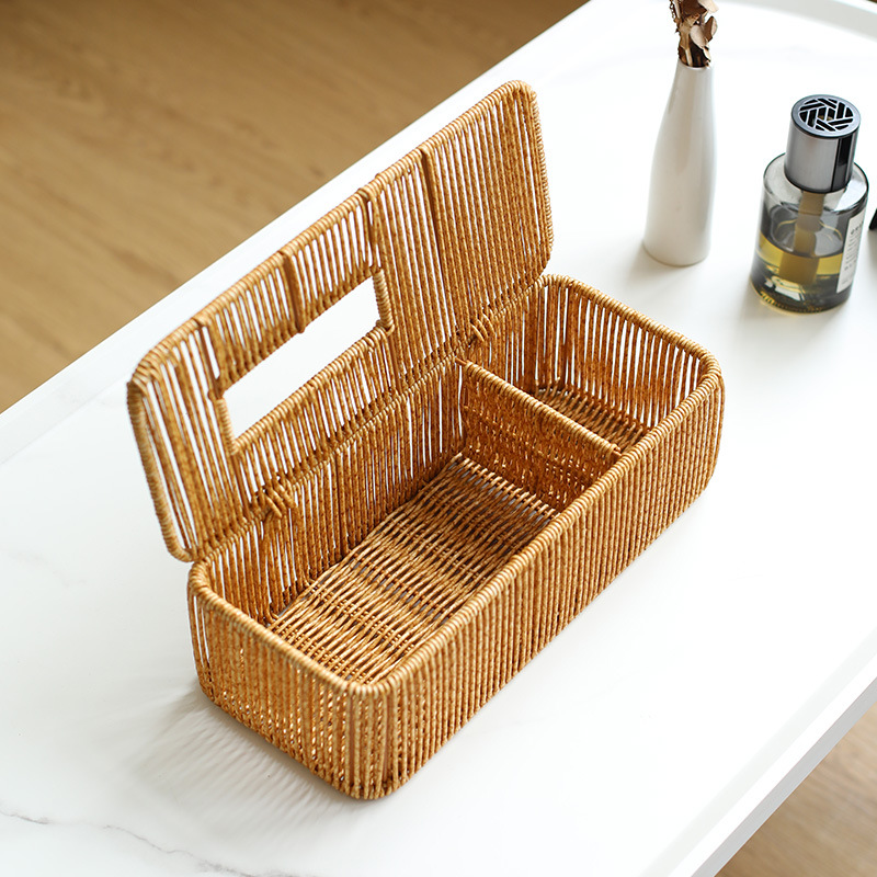 Caja de pañuelos de papel simple japonesa, caja de almacenamiento de pañuelos de ratán, mesa de centro de sala de estar para el hogar tejida a mano, caja de dibujo para coche