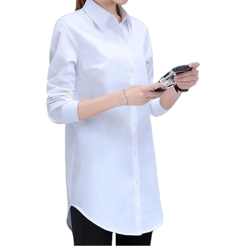 Camisa blanca de las mujeres de manga larga estilo coreano Suelta todo partido estudiante base BF camisa más tamaño azul marino vino rojo