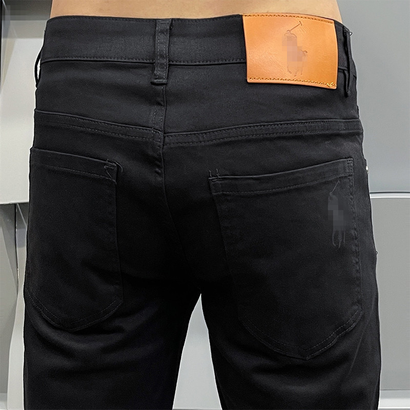 Guangzhou Xintang Men's Jeans Korean Version Stretch Cross-Border European Goods Young Student Electroplated Printed Black Slim Pants