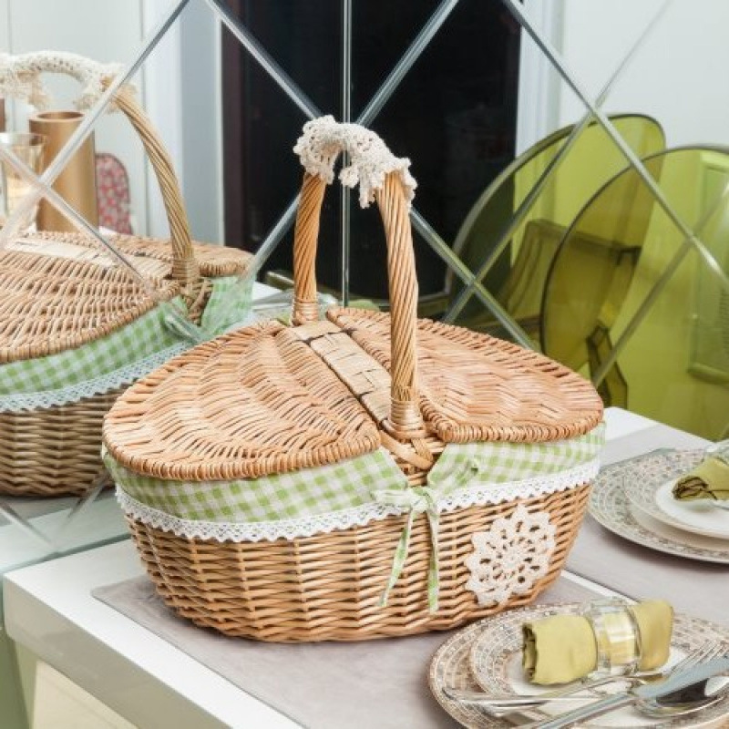 Cestas de bambú de vid de trenzado cestas de picnic cestas de almacenamiento cestas de frutas de trenzado cestas pastorales con cubierta de mesa