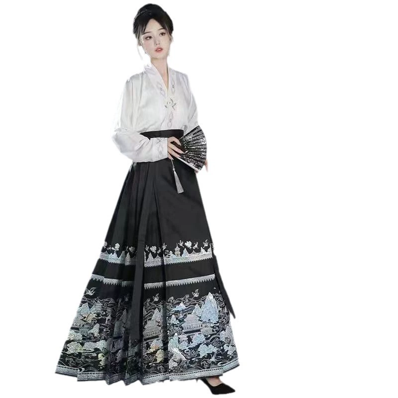 Новый 2024 год Sea Xianshan оригинальная печать новый китайский конский noodles skirt set aircraft sleeve sleeve daily popular Tongming mother