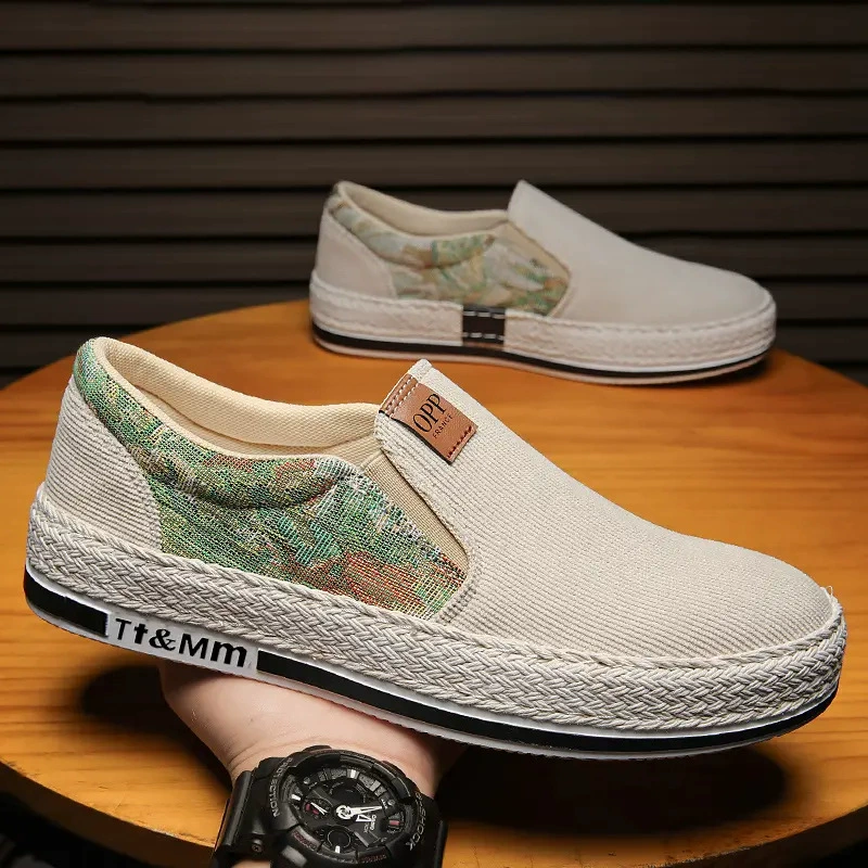Нескользящая летняя обувь для ленивых, студенческая спортивная обувь, летняя рабочая модная мужская тканевая обувь, повседневные и универсальные тонкие модели.
