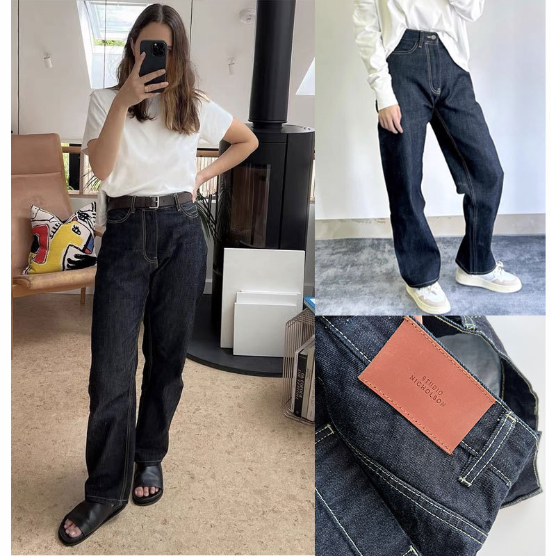 House Autumn and Winter High Luxury Panties Line Red Ear Red Edge Retro Casual High Waist Straight-Leg Puree Jeans