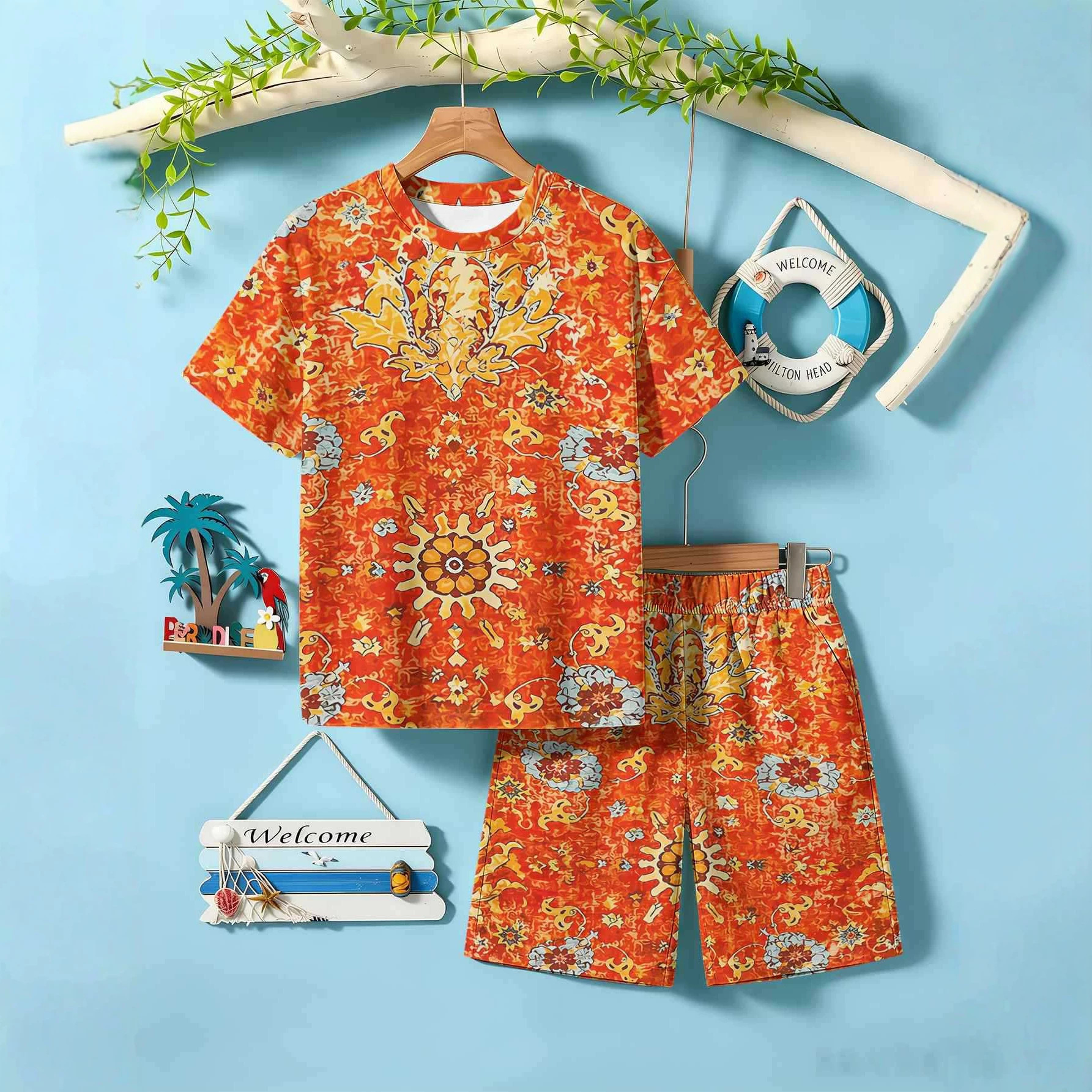 Ensemble T-shirt et short garçon style européen/américain, vente flash été, direct usine, impression 3D._voghion.com