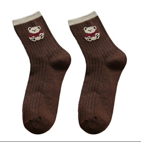 Teddy Bear Socks Women's Korean Style Medium Socks Versatile Autumn and Winter Thick Warm Stockings Women's Socks Factory Wholesale