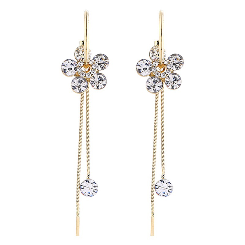 Moda japonesa y coreana nuevos pendientes borla amor largo doble borla en forma de C rhinestone pendientes para las mujeres al por mayor