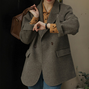 Pre-sale autumn and winter long-haired wool double-sided woolen coat 2024 winter new retro loose casual suit