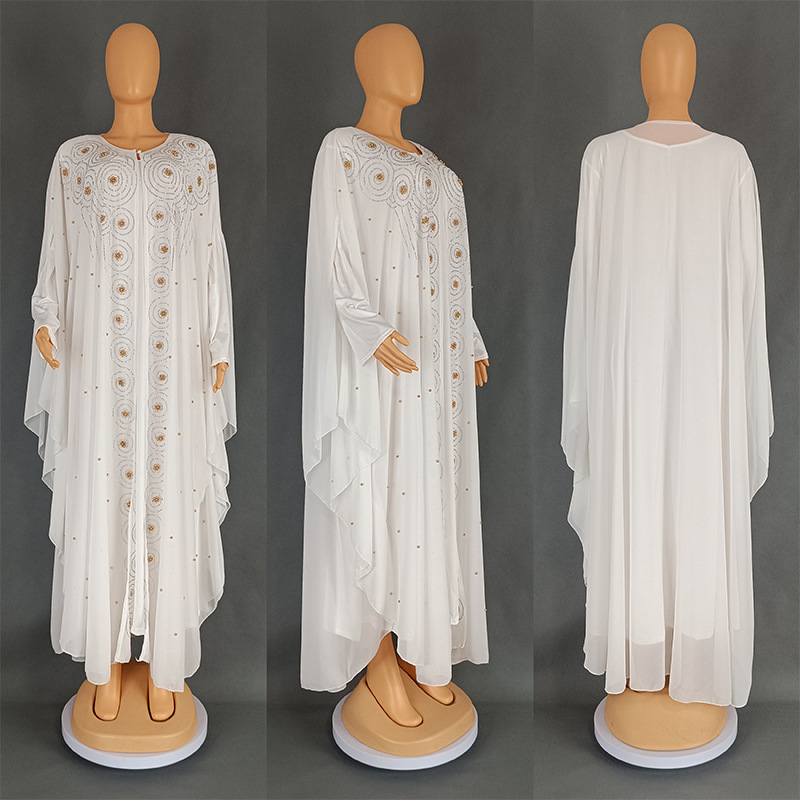 Afrikanisches Abaya-Kleid in Übergröße, langes Kleid, europäisch-amerikanisch, Chiffonkleid für Damen mit Strasssteinen, 8943_voghion.com
