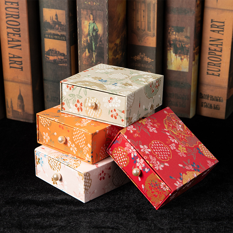 珠宝首饰抽屉包装盒复古风印花饰品收纳盒抽拉展示盒香包香囊礼盒