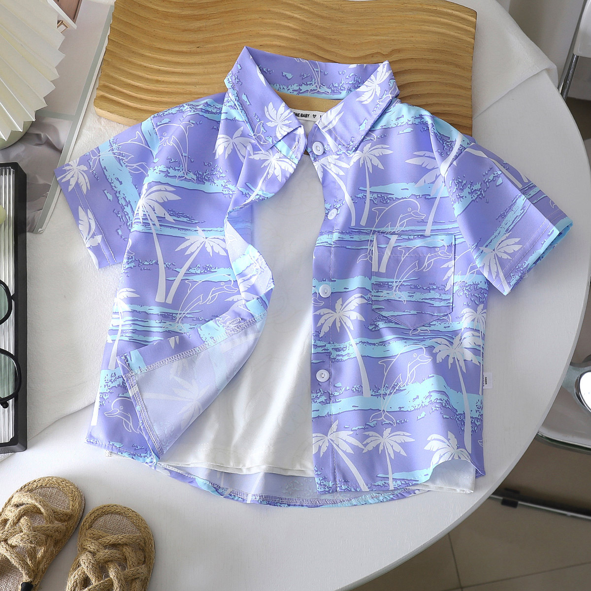 Verano bebés vacaciones de viento impresión puerto viento de manga corta suelta camisa para niños camisa para niños