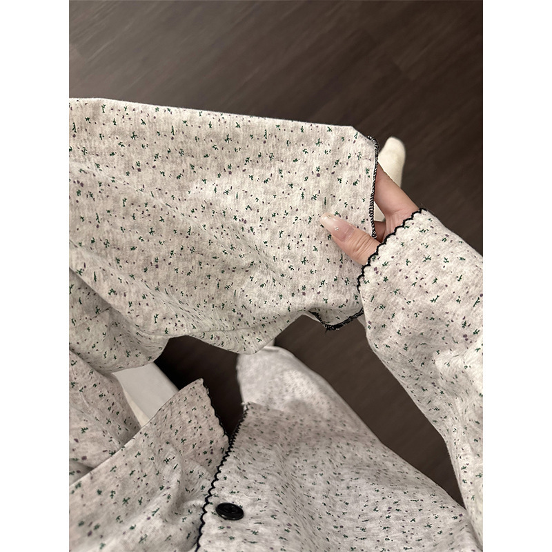 韩系甜美清新碎花睡衣女春秋季新款开衫长袖长裤家居服可外穿套装|undefined