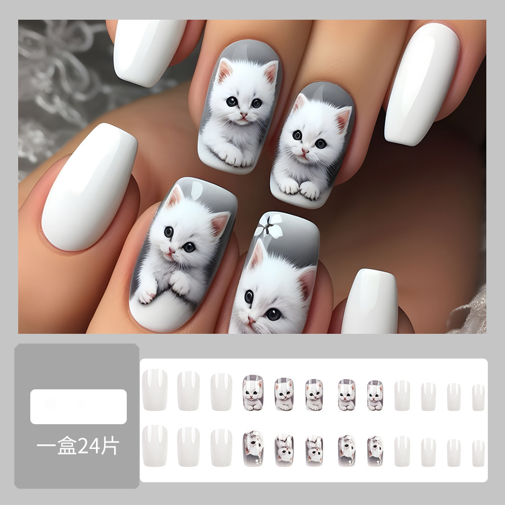 Gato lindo usando manicure comercio exterior ventas calientes nuevo parche de uñas de ballet largo manicure image 7