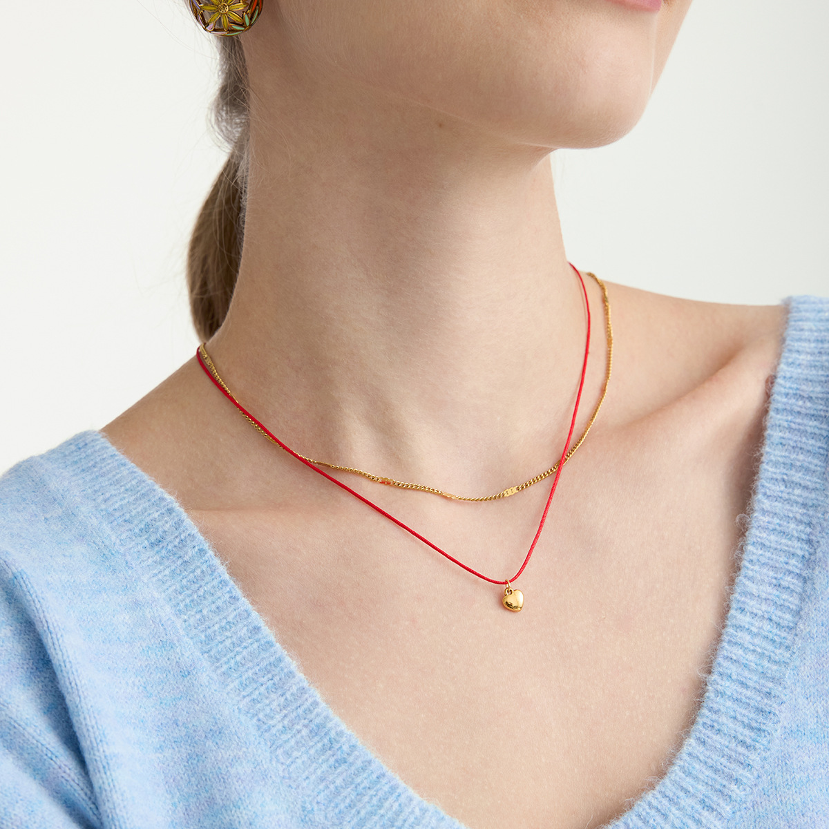 Wanxing amor transfronterizo colgante de acero inoxidable collar de Año Nuevo cuerda roja delicada simple collar de doble capa nicho de alta calidad