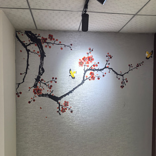 Unique Embroidery Seamless Wall Cloth Plum Blossom Flower and Bird Painting Winter Plum Blossom Living Room Tv Sofa Background Wall Cloth New Chinoiserie