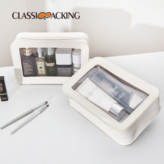 New simple transparent travel toiletry bag square zipper storage bag patchwork pvc waterproof cosmetic bag wholesale