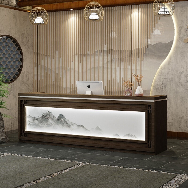 复古新中式前台足浴酒店前台美容院养生馆接待台茶楼吧台收银台