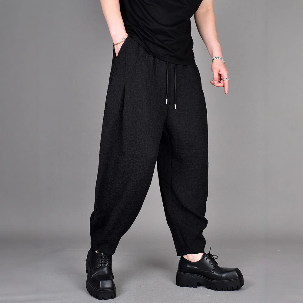 Loose-Fitting Men's Korean-Style Slim Pants for Summer 2025, Trendy Dark Plaid Stylish Casual Harem Pants