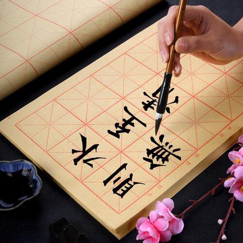 Handmade Xuan Paper, Half-Ripened, Thick Edged Paper, Calligraphy Practice Paper with Millimeter Grid, Ancient Style Xuan Paper for Writing with a Brush