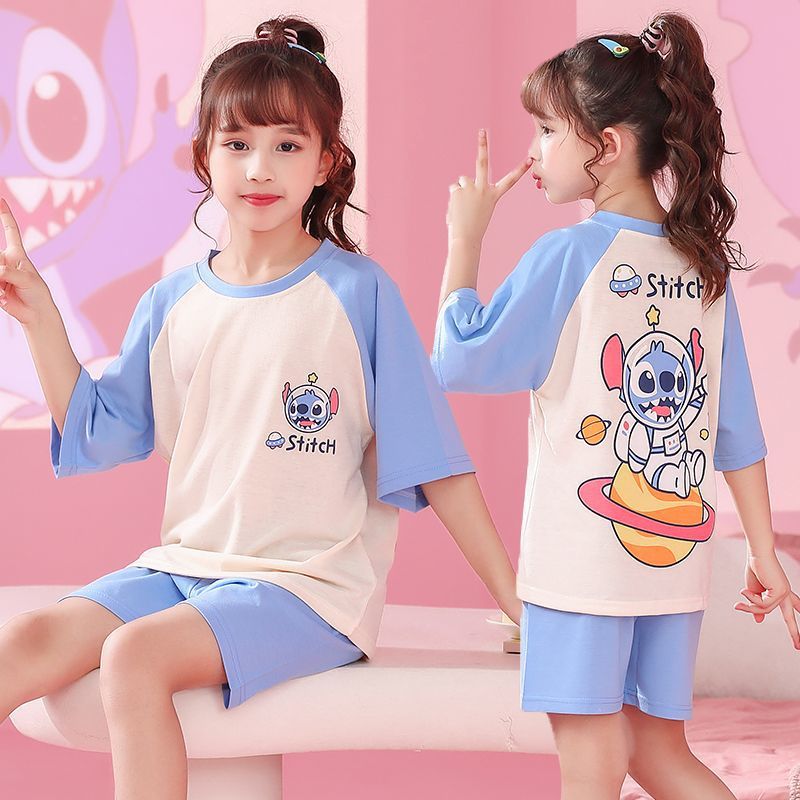 Verano niñas pijamas algodón peinado fino traje de manga corta niños niñas estilo occidental grande lindo homewear