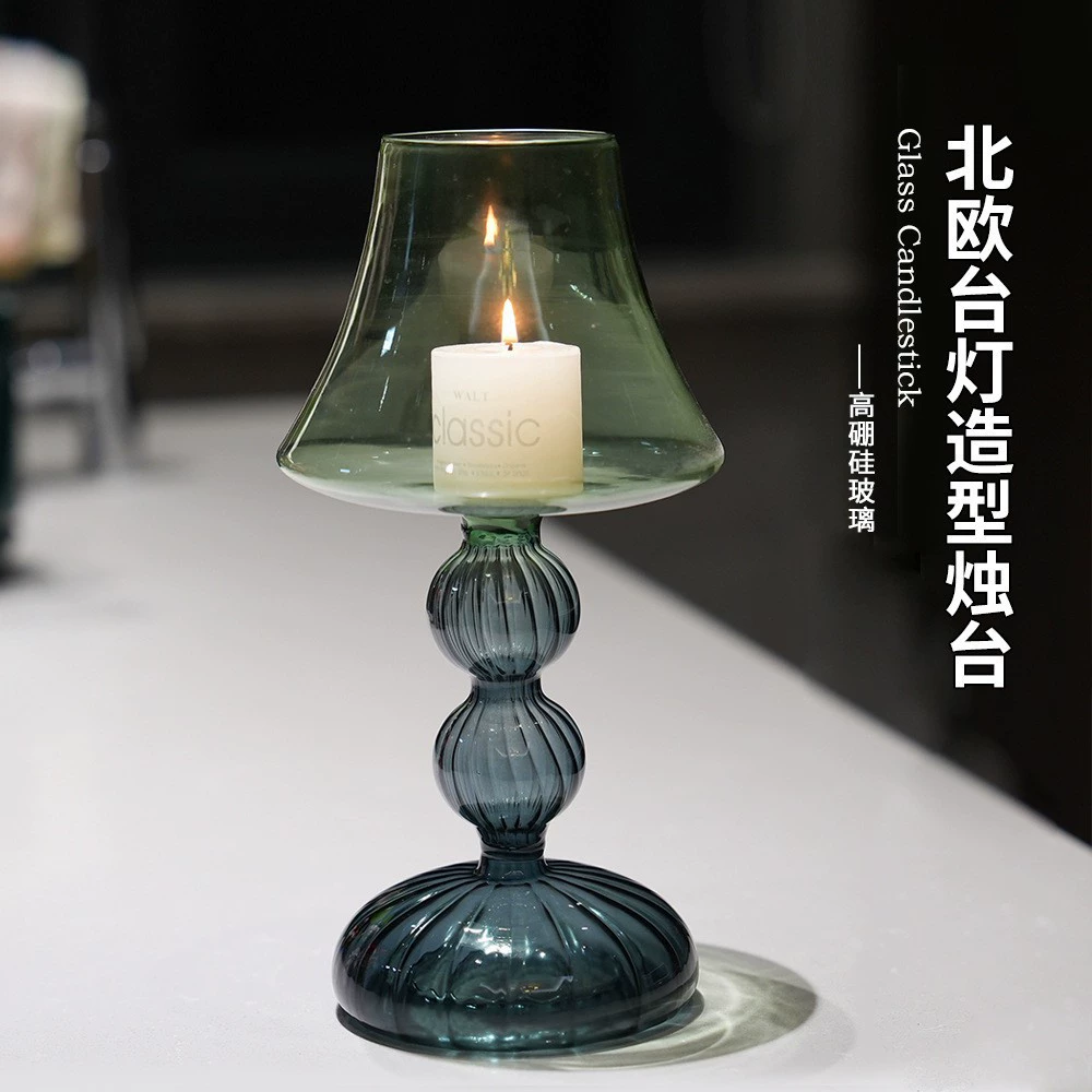 Скандинавский ветер цветной стеклянный подсвечник большая настольная лампа стиль подсвечник цветной ретро домашний подсвечник китайский стиль украшения