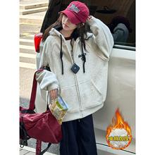 女童秋冬款加厚连帽卫衣外套2025年新款中大儿童冬装女孩加绒上衣