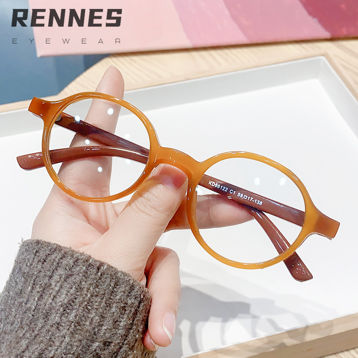 Nuevo estilo de campus transfronterizo, brillo fino, color caramelo, marco redondo, espejo plano anti-luz azul, gafas de marco de miopía para estudiantes masculinos y femeninos