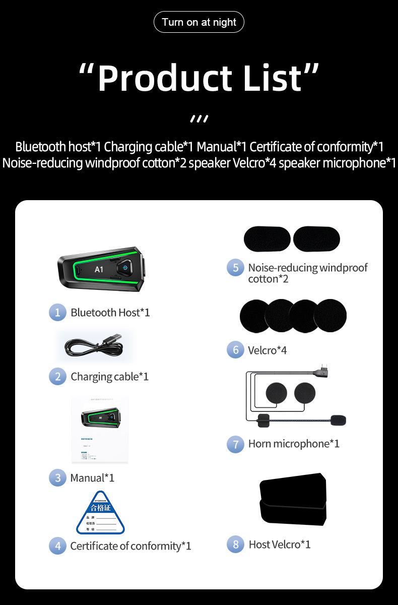Cool Lighting Motorcycle Helmet Bluetooth Headset Full-Face Half-Face Three-Quarter Helmet Riding Intercom Helmet Headset