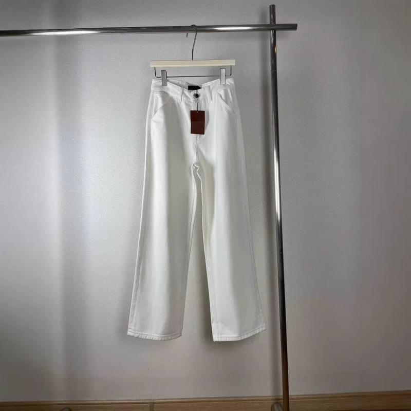 Lp European-Style White Pants Beige Denim Straight-Leg Pants Loose Mid-High Waist Women's Slim-Fit Elegant Long Pants with Thin Fleece Lining Lp European-Style White Pants Beige Denim Straight-Leg Pants Loose Mid-High Waist Women's Slim-Fit Elegant Long Pants with Thin Fleece Lining