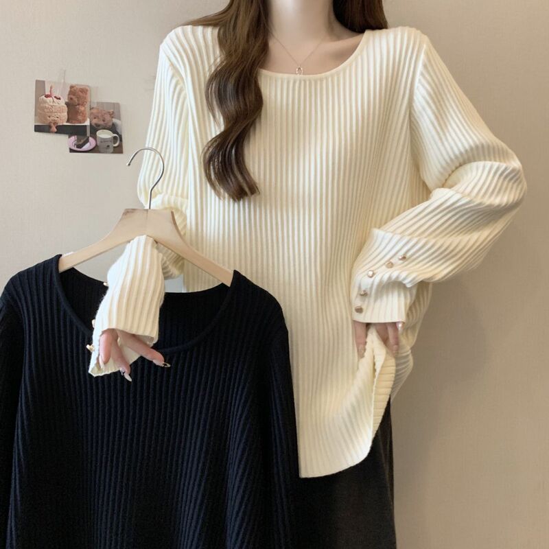 Plus Size Ribbed Square Neck Base Shirt for Women, New Autumn and Winter Loose Slimming Warm Inner Irregular Long Sleeve Top
