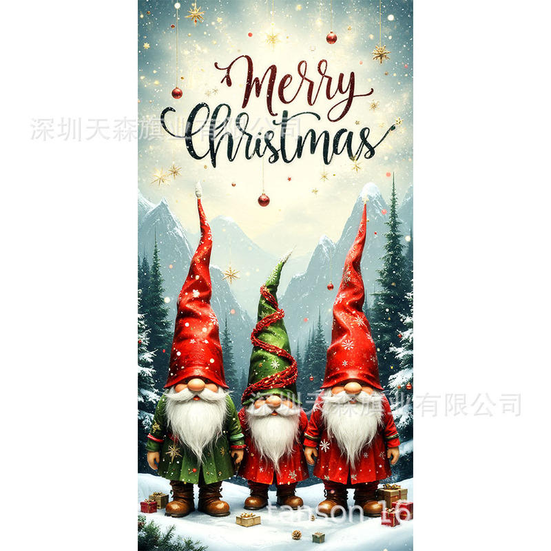 跨境爆款亚马逊圣诞节门盖旗帜雪人圣诞树真实感门套圣诞毛球花边|undefined
